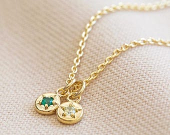 Tiny Gemstone Starburst - Gold, Rose, Silver - Dainty Celestial Charm Necklace