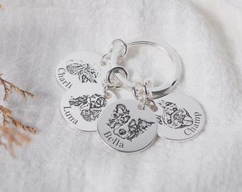 Personalized Pet Photo Keychain, Custom Portrait Dog Cat Memorial