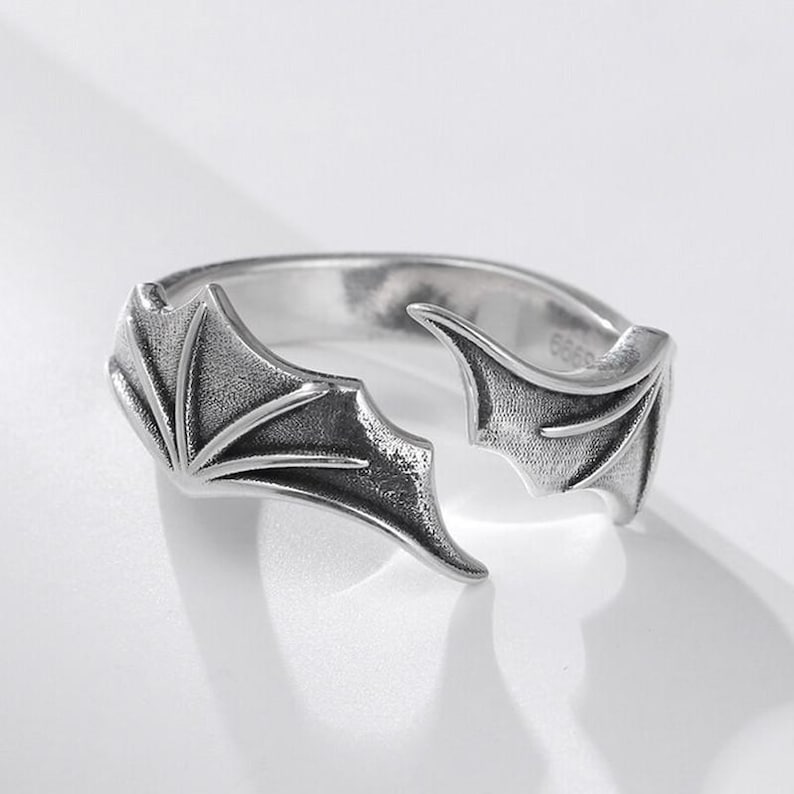 Vintage Bat Wing Ring, Gothic Angel Devil Ring, Custom Engraving Demon Ring