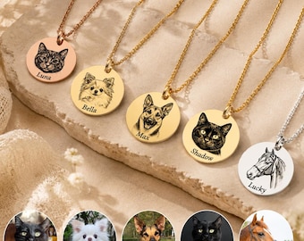 Custom Pet Portrait Necklace, Personalized Memorial Jewelry, Gold Silver Pet Charm
