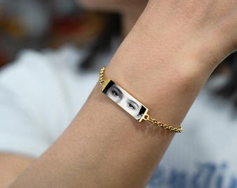 Personalized Eye Photo Bracelet: Laser Engraved Stainless Steel Memorial Jewelry