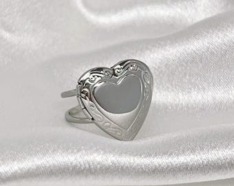 Heart Photo Locket Ring, Stainless Steel, Personalized Keepsake