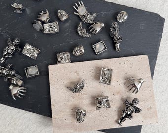 Silver Gothic Angel & Face Shoe Charms Set - Abstract Human Art Shoe Accessories