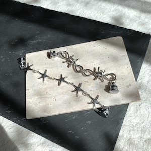 Punk Shoe Charms: Silver Starfish & Barbed Chain - Y2K Gothic Style