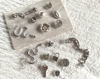 Cyber Silver Shoe Charms – Gothic Alt Streetwear Set