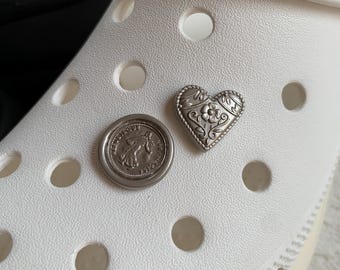 Vintage Coin & Floral Heart Shoe Charms - Antique Silver Set