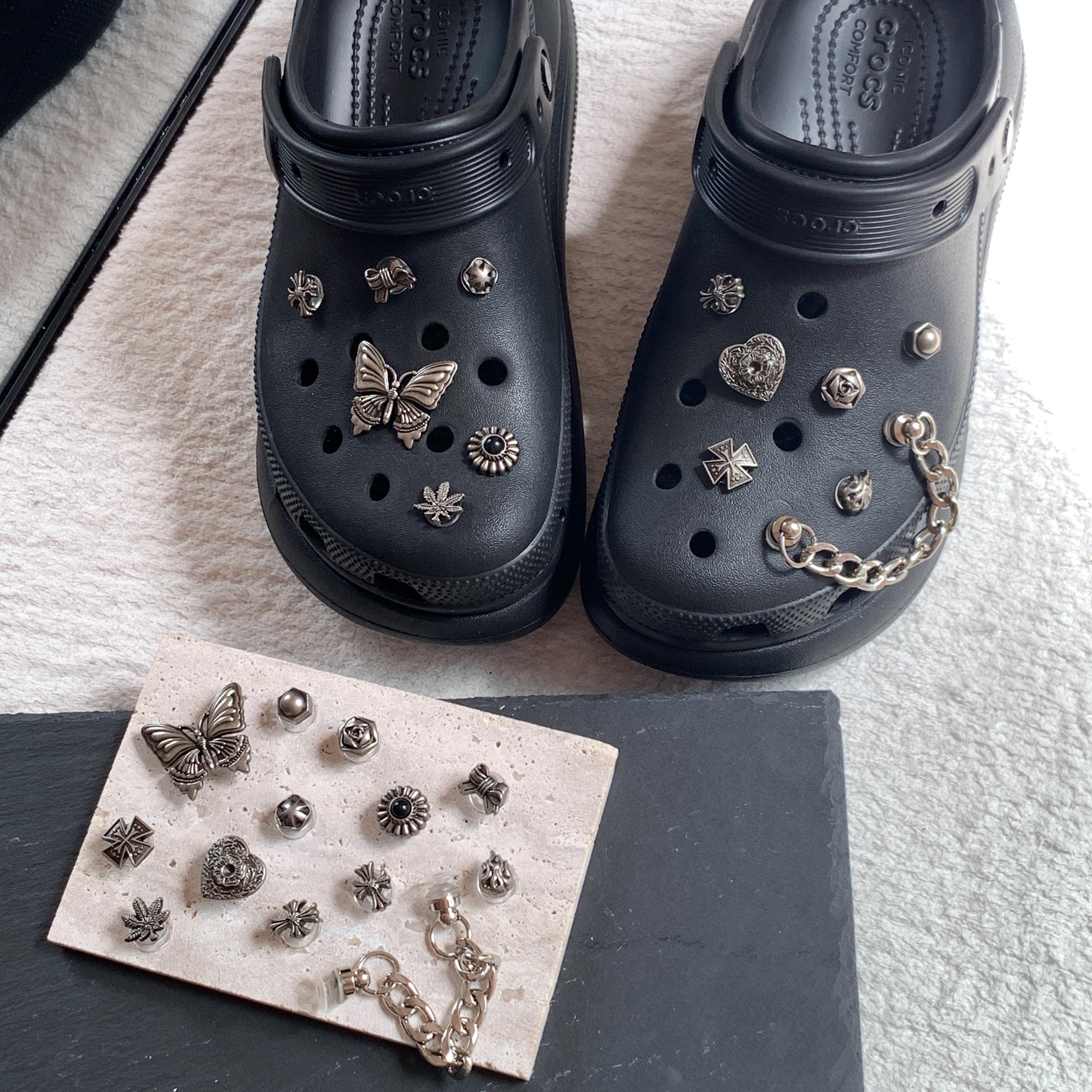 Gothic Silver Shoe Charms Set: Punk Croc Accessories - Etsy display picture 3