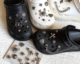 Gothic Punk Shoe Charms Set – Silver Cross, Star, Spider & Chain Accessories for Shoe
