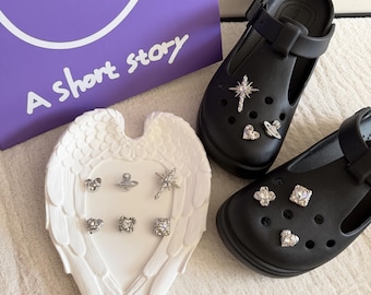 Silver Crystal Heart & Planet Shoe Charms – Starburst, Clover，Diamond Designs