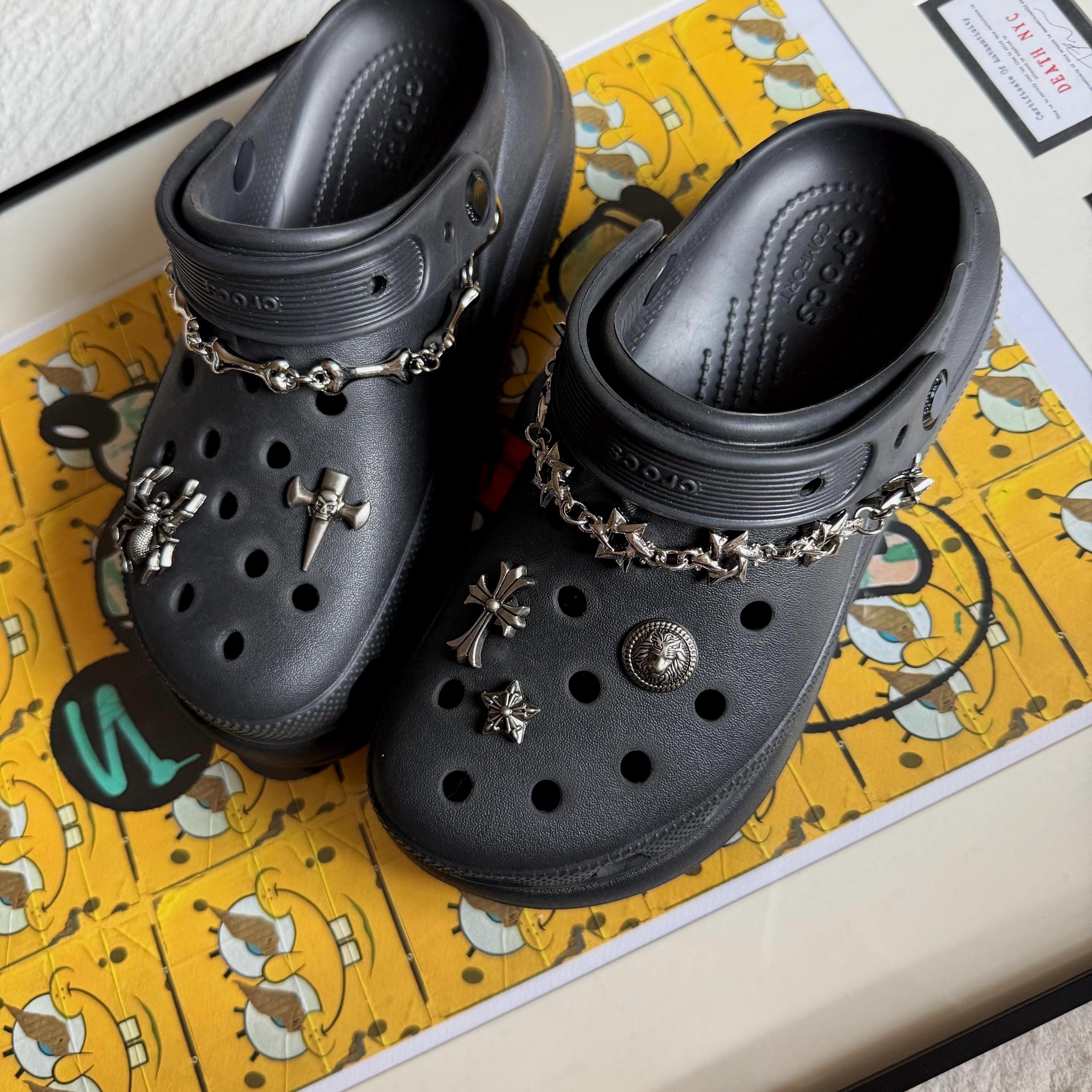 Gothic Skull Star Dice Shoe Charms: Punk Metal Chain Accessories