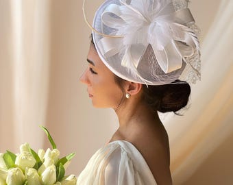 Vintage Style Cream Pillbox Hat with Navy Birdcage Veil /Lace Lining Fascinator il_340x270.1019787287_r6s5.jpg main image 4