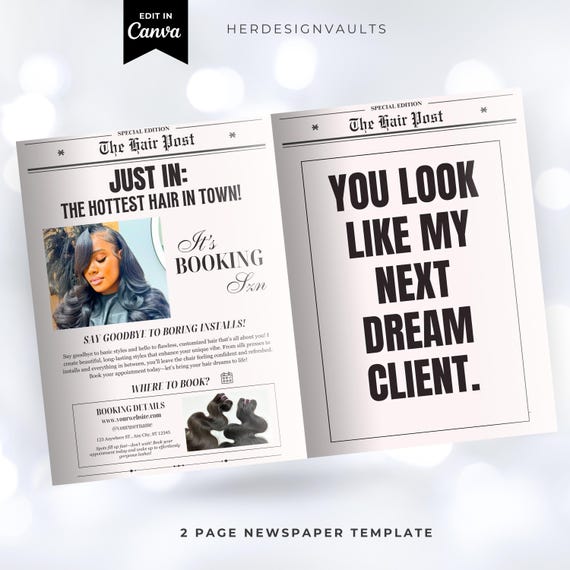 Canva Newspaper Template, Hairstylist Booking Flyer (Digital Download)