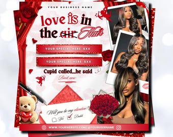 Valentine Booking Flyer Template | February Books Open | February Booking Flyer | Hair Makeup Lashes Braids (Canva Template)