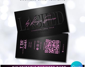 Lash Tech QR Code Business Card Template, Editable Canva Design (Digital Download)