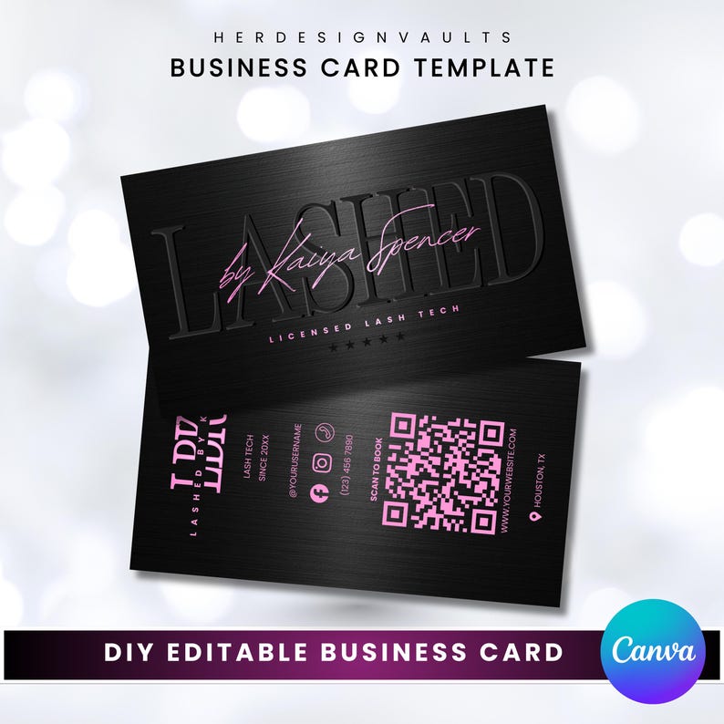 Lash Tech QR Code Business Card Template, Editable Canva Design (Digital Download) image 1