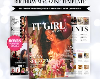 Modèle de magazine d'anniversaire Canva | Cadeau d'anniversaire personnalisé pour meilleur ami | Souvenir d'anniversaire modifiable | Meilleure amie | Cadeau pour elle