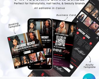 Minimalist Business Card Template, Booking Flyer, Acuity Template for Hair Stylists, Lash & Nail Techs | Editable Canva Template Bundle