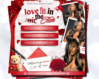 Valentine Booking Flyer Template | February Books Open | February Booking Flyer | Hair Makeup Lashes Braids (Canva Template)