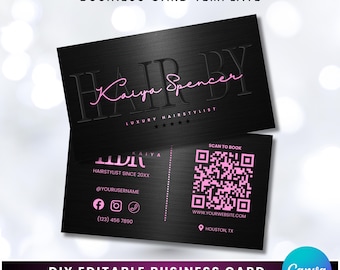 QR Code Business Card Template for Hairstylists, Lash Techs, Nail Techs, MUAs, Editable Canva Design (Digital Download)