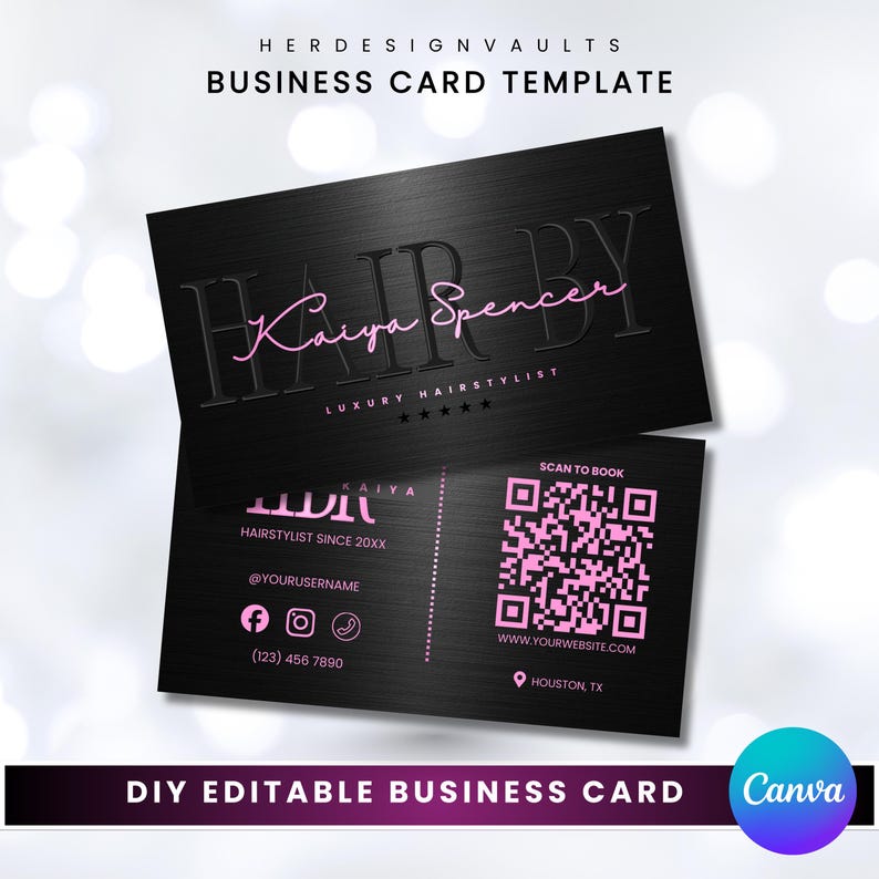 QR Code Business Card Template for Hairstylists, Lash Techs, Nail Techs ...