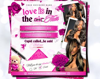 Valentine Booking Flyer Template | February Books Open | February Booking Flyer | Hair Makeup Lashes Braids (Canva Template)