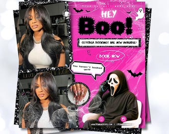 Mall för Halloween-bokningsflyer: Gör-det-själv-hår, smink, naglar (redigerbar i Canva, digital nedladdning)