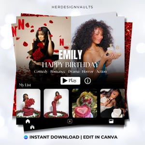 Editable Birthday Flyer Invitation, Digital Happy Birthday Flyer Invite, Birthday event flyer, CEO birthday flyer, Netflix Canva template