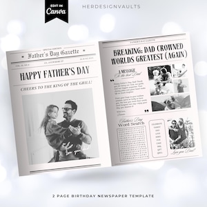 Editable Fathers Day Newspaper Canva Template, Printable Fathers Day, Newspaper Bouquet Wrap, Digital Gift Fathers Day , Digital Download