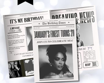 Editable Birthday Newspaper Party Invitation Template (Canva)