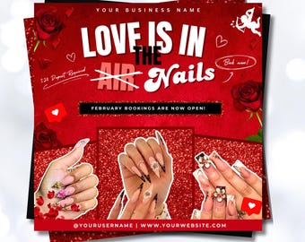 February Booking Flyer, Valentines Day Booking Flyer, February Bookings, Nail Hair Braids Lash Makeup Wig Install, Instagram Booking Flyer