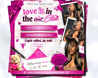 Valentine Booking Flyer Template | February Books Open | February Booking Flyer | Hair Makeup Lashes Braids (Canva Template)