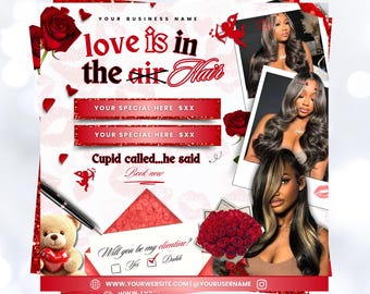Valentine Booking Flyer Template | February Books Open | February Booking Flyer | Hair Makeup Lashes Braids (Canva Template)