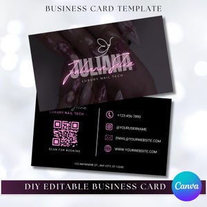 Modèle de carte de visite Nail Tech QR Code, téléchargement immédiat, modèle de carte de visite imprimable, bricolage carte de visite modifiable modèle de toile de carte