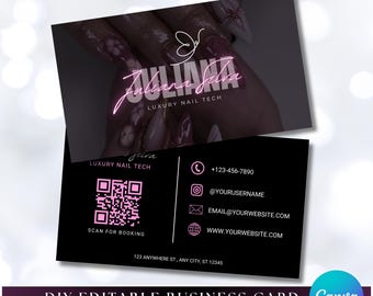 Nail Tech QR Code Business Card Template, Editable Canva Design (Digital Download)