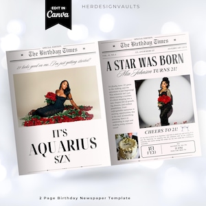 Editable Birthday Newspaper Invitation Template, Canva Design (Digital Download)