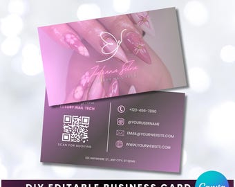 Nail Tech QR Code Business Card Template, Editable Canva Design (Digital Download)