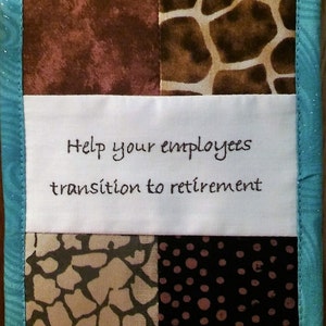 Help Your Employees Transition to Retirement, Fiber Art, Cubicle Wall Hanging, Wisdom, Patchwork 4.5X6.5&quot; - browns