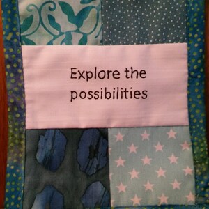 Explore The Possibilities, Curiosity, Resourcefulness, Coaching, Creativity, Cubicle Fiber Art Wall Hanging 4.5X6.5&quot;, Retirement, Blue, aqua