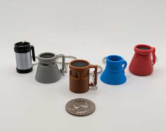 The total package of all 5 Raktajino coffee mug keychains, Keychains, Mugs, Gifts for him, Gifts for her