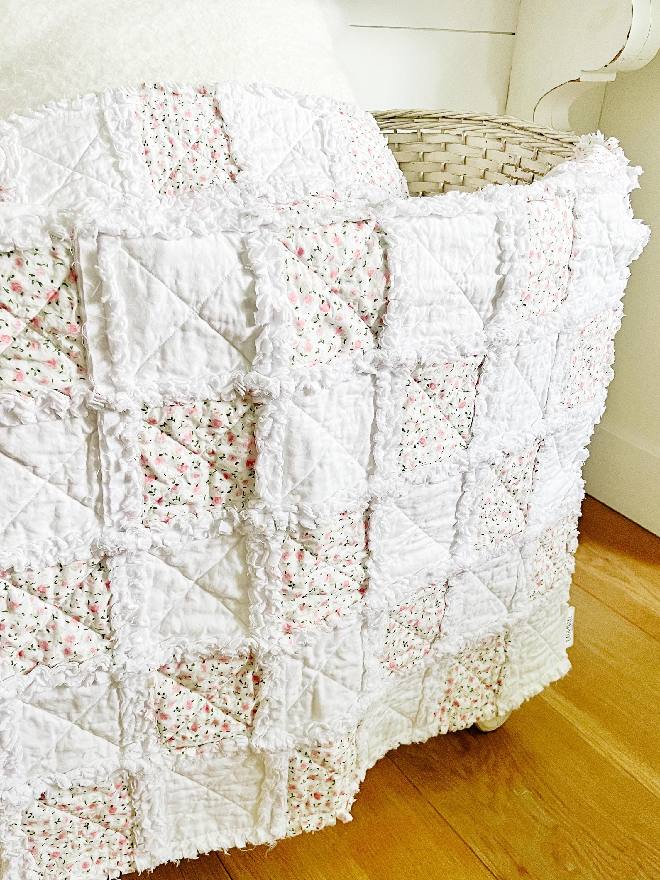 Crib Rag Quilt Pattern Handmade Shabby Chic Floral Rag Quilt, Neutral Baby Crib Bedding - Etsy