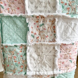 Baby crib rag quilt, handmade baby bedding, baby crib quilts, baby blanket, modern baby quilts, nursery decor, neutral pastel baby quilt, image 1