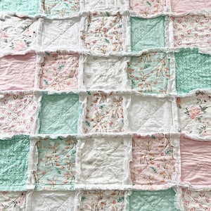 Baby crib rag quilt, handmade baby bedding, baby crib quilts, baby blanket, modern baby quilts, nursery decor, neutral pastel baby quilt, image 7