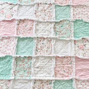 Baby crib rag quilt, handmade baby bedding, baby crib quilts, baby blanket, modern baby quilts, nursery decor, neutral pastel baby quilt, image 4