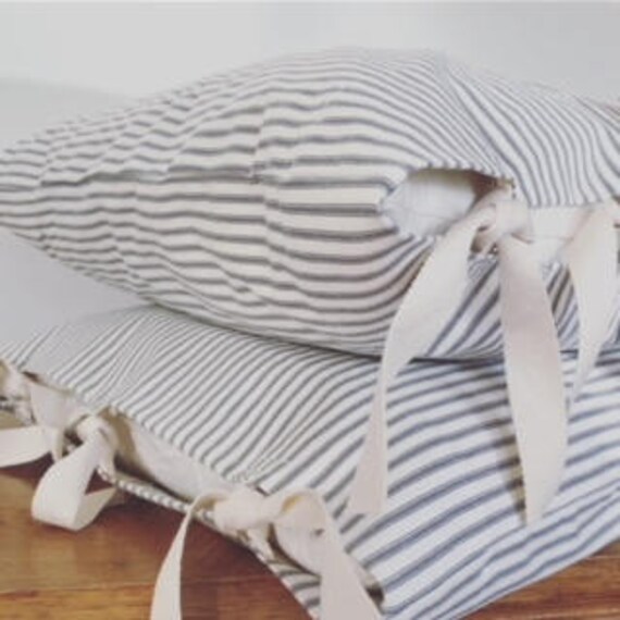 Gray And Off White Ticking Pillow Cover With Ties 20x20 Etsy