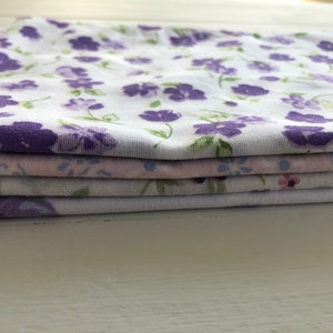 4 vintage sheet fat quarter bundle D, fabric yardage, soft pink purple florals, pre-cut, cotton linen floral,  quilting, sewing, journalling