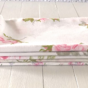 5 vintage sheet fat quarter bundle B, fabric yardage, pink white floral, low volume, pre-cut, cotton linen,quilting,sewing,journalling