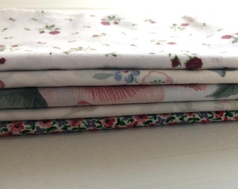 5 vintage sheet fat quarter bundle E, fabric yardage, pink and red florals, , pre-cut, cotton linen floral,quilting, sewing,journalling