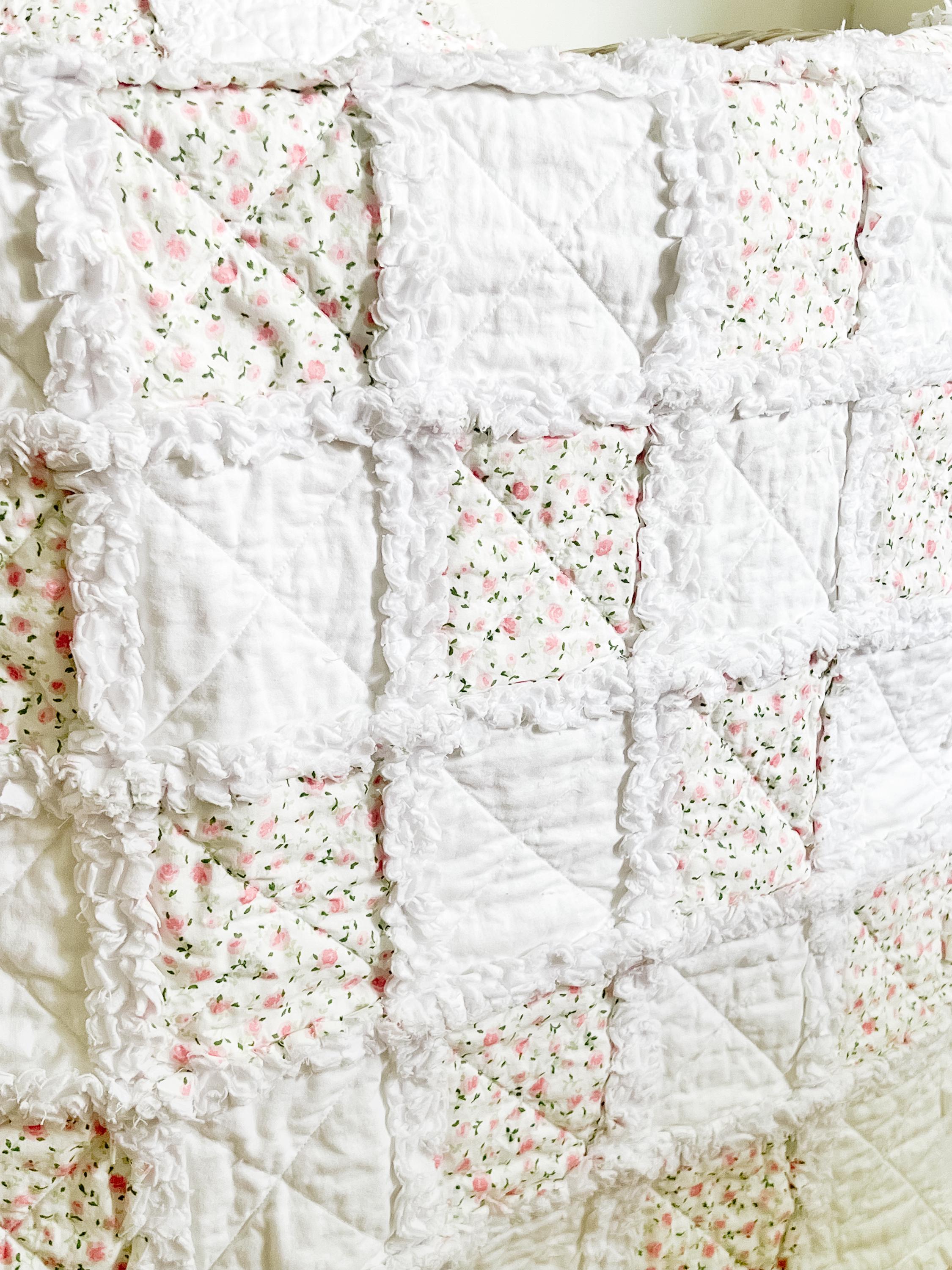Crib Rag Quilt Pattern Handmade Shabby Chic Floral Rag Quilt, Neutral Baby Crib Bedding - Etsy