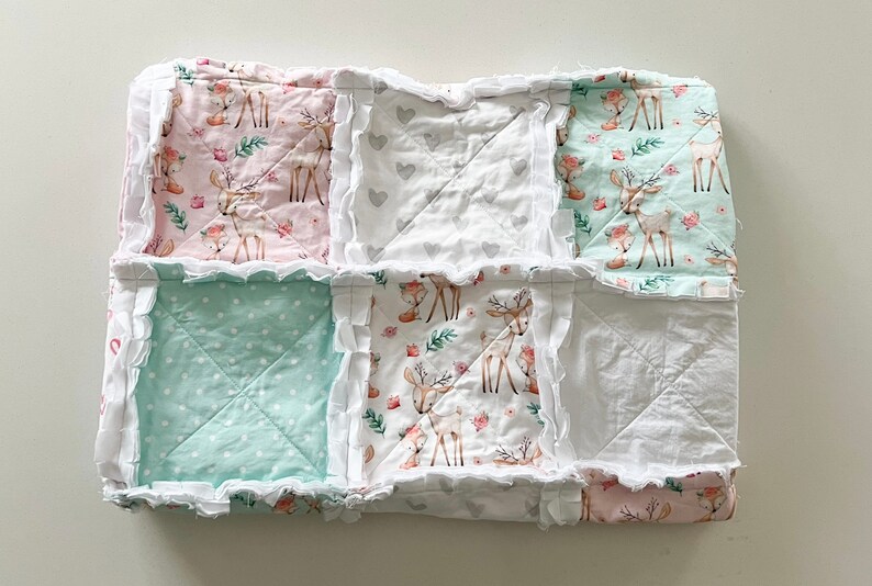 Baby crib rag quilt, handmade baby bedding, baby crib quilts, baby blanket, modern baby quilts, nursery decor, neutral pastel baby quilt, image 8