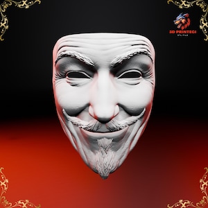 3D Printable V for Vendetta Mask - Iconic Guy Fawkes Cosplay Prop, DIY Halloween Masquerade Costume